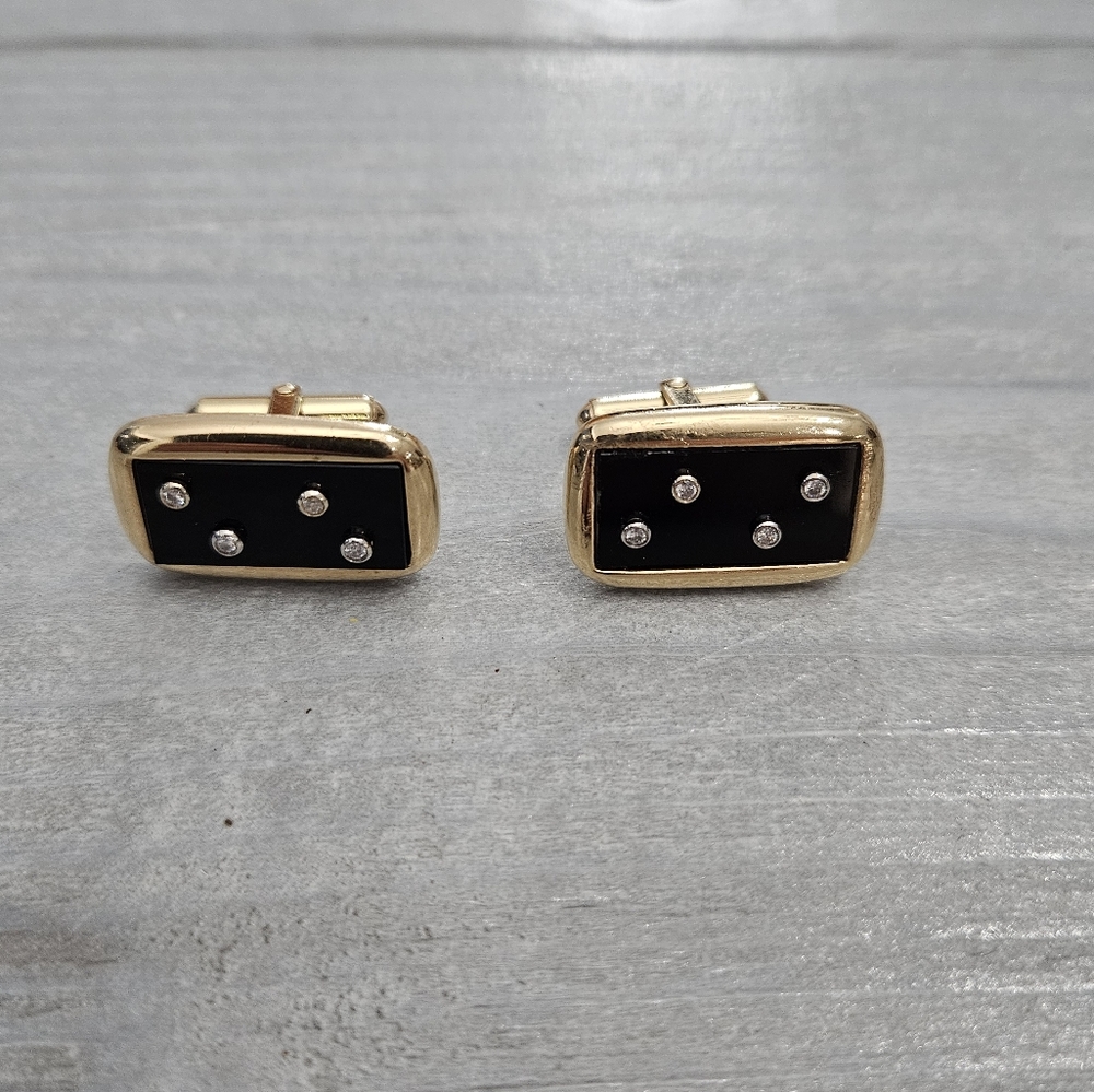 Vintage Gallant 14k Onyx & Diamond Cuff Links 13.6g